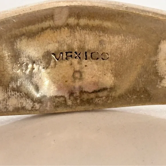 Vintage Sterling Silver Taxco Mexico Inlay Cuff Bangle Hinged Bracelet - Picture 6 of 7